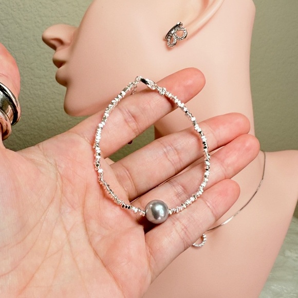 ⚜️❤️‍🔥 S925 Silver Beaded Bracelet With Faux Pearl 💫 - Picture 8 of 9